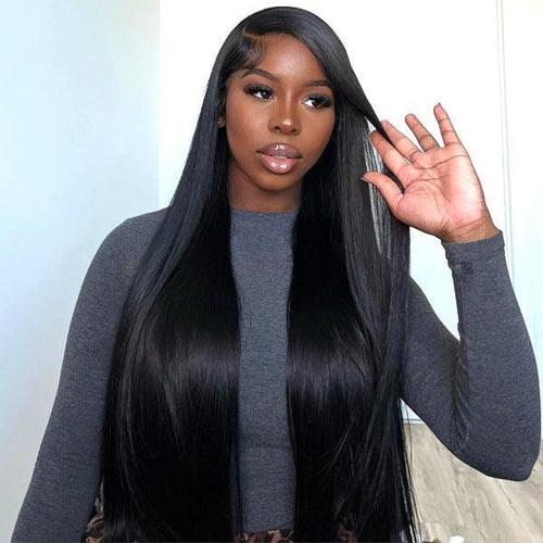 Perruque frontale en dentelle pré-décolorée 13x6, cheveux humains lisses, naissance des cheveux naturelle pré-épilé