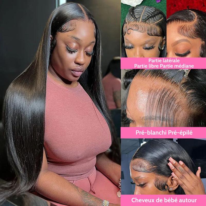 Perruque frontale en dentelle pré-décolorée 13x6, cheveux humains lisses, naissance des cheveux naturelle pré-épilé