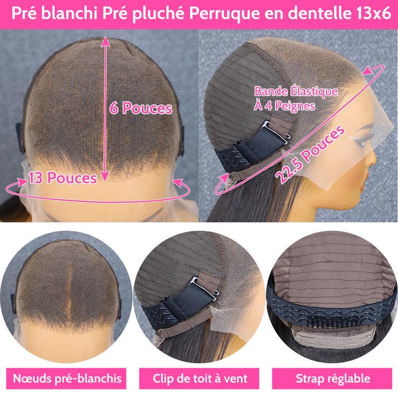 Perruque frontale en dentelle pré-décolorée 13x6, cheveux humains lisses, naissance des cheveux naturelle pré-épilé